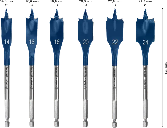 „Bosch EXPERT“ savaiminio pjovimo greitaeigių mentelinių grąžtų rinkinys, 6 dydžiai.